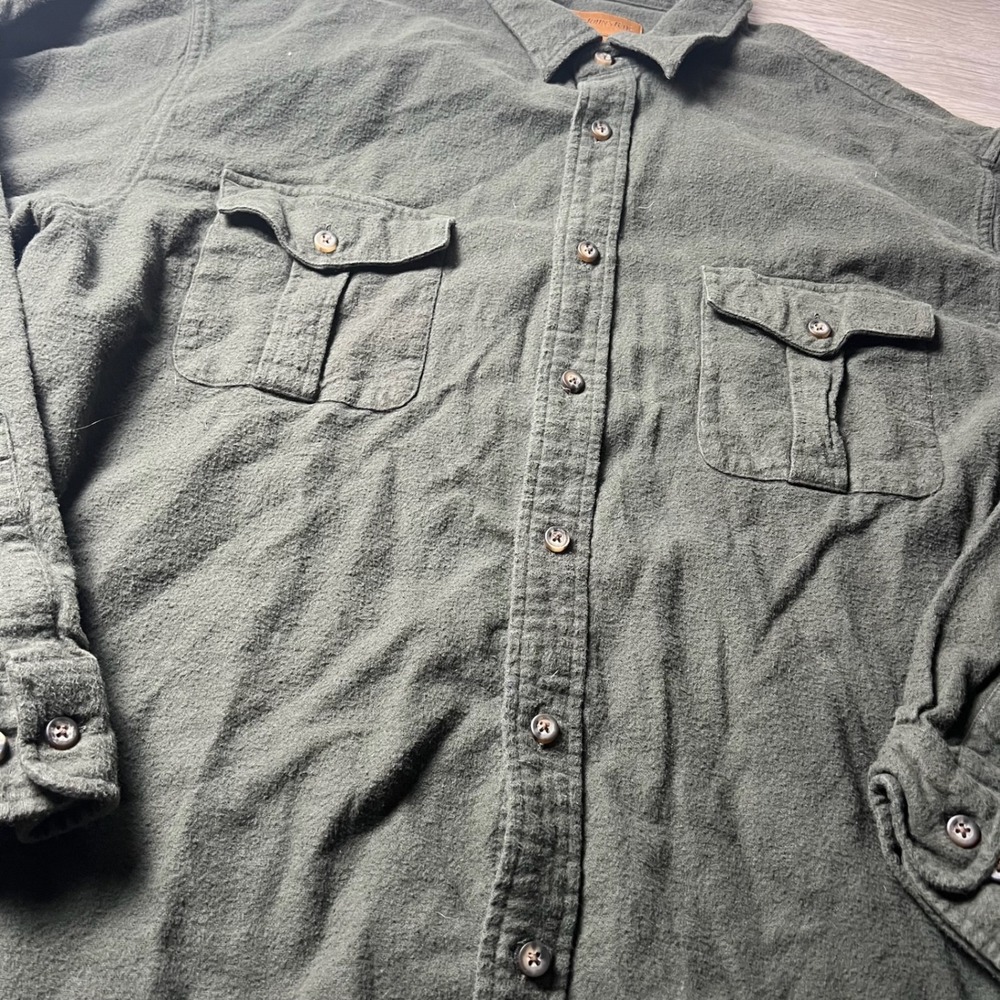 St. Johns Bay Flannel Shirt Mens XL Olive Green Cotton Button Down Workwear P79 - Picture 2 of 7